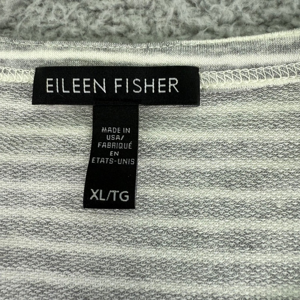Eileen Fisher Shirt Womens Extra Large Gray White Striped Pullover USA Made - Picture 2 of 11